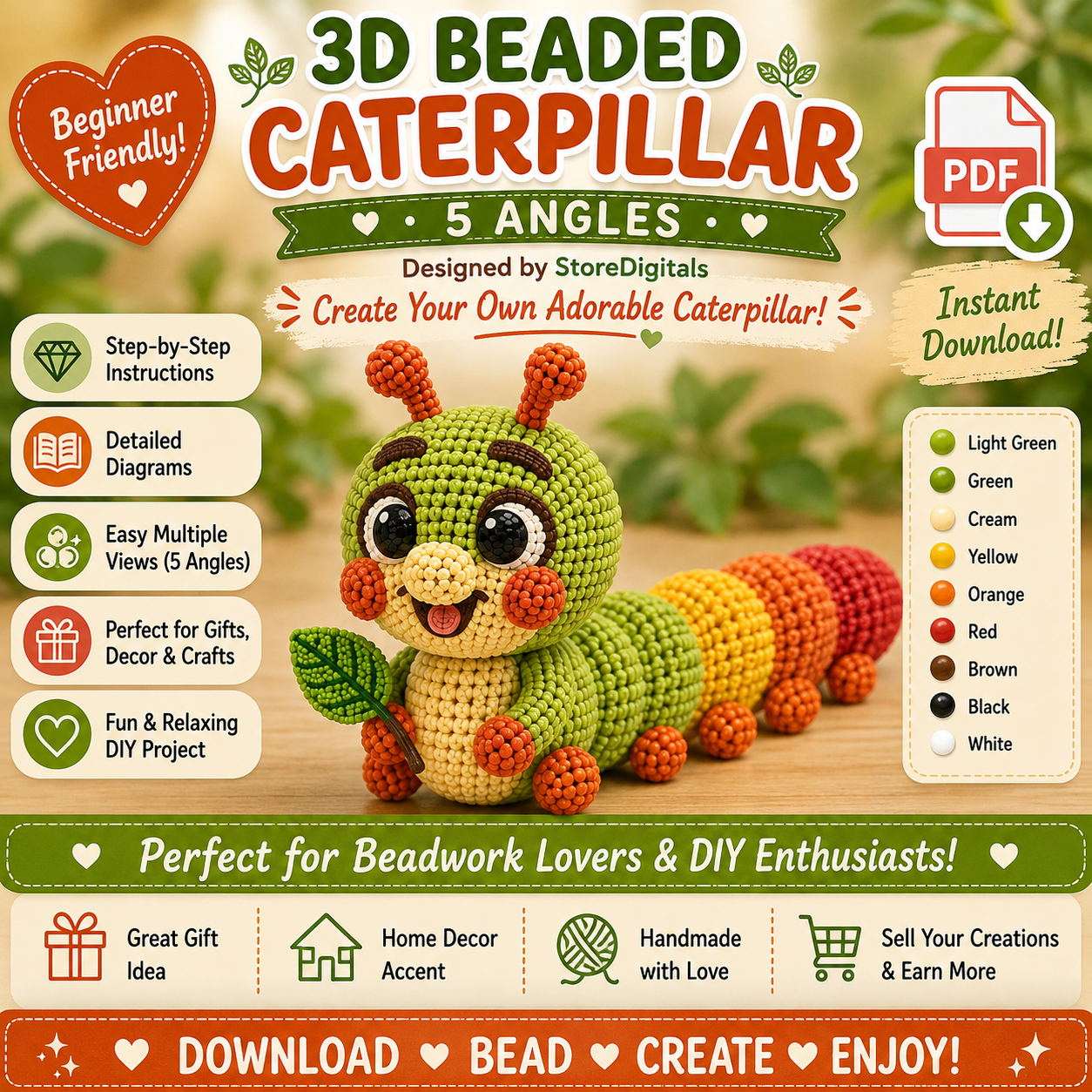 3D Beaded Caterpillar PDF Pattern PDF pattern