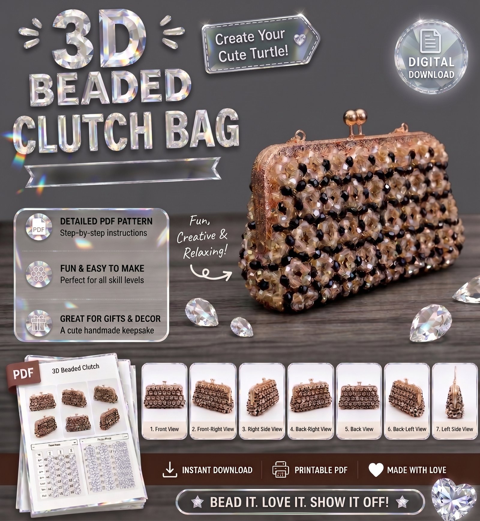 3D Beaded Clutch Bag PDF Pattern PDF pattern