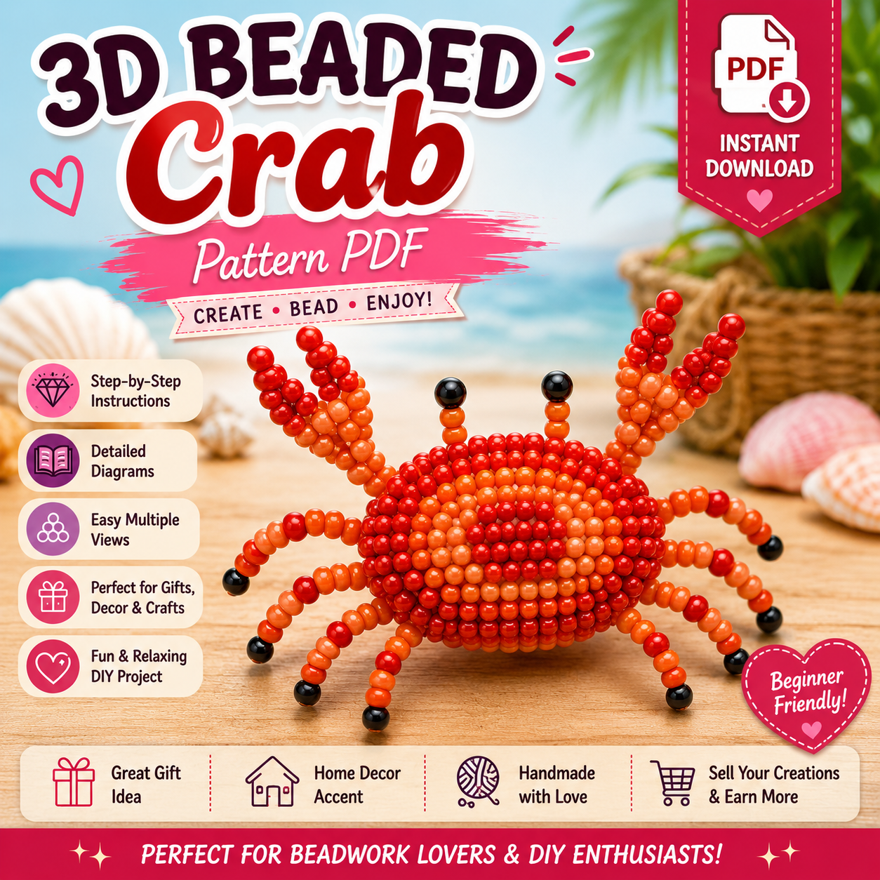 3D Beaded Crab PDF Pattern PDF pattern