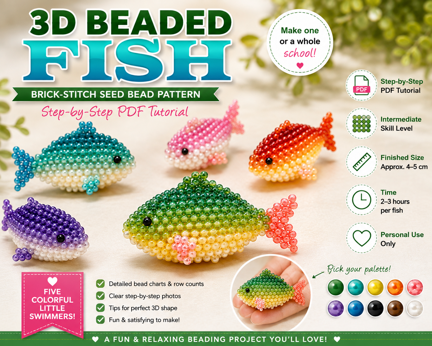 3D Beaded Fish Digital PDF Pattern PDF pattern