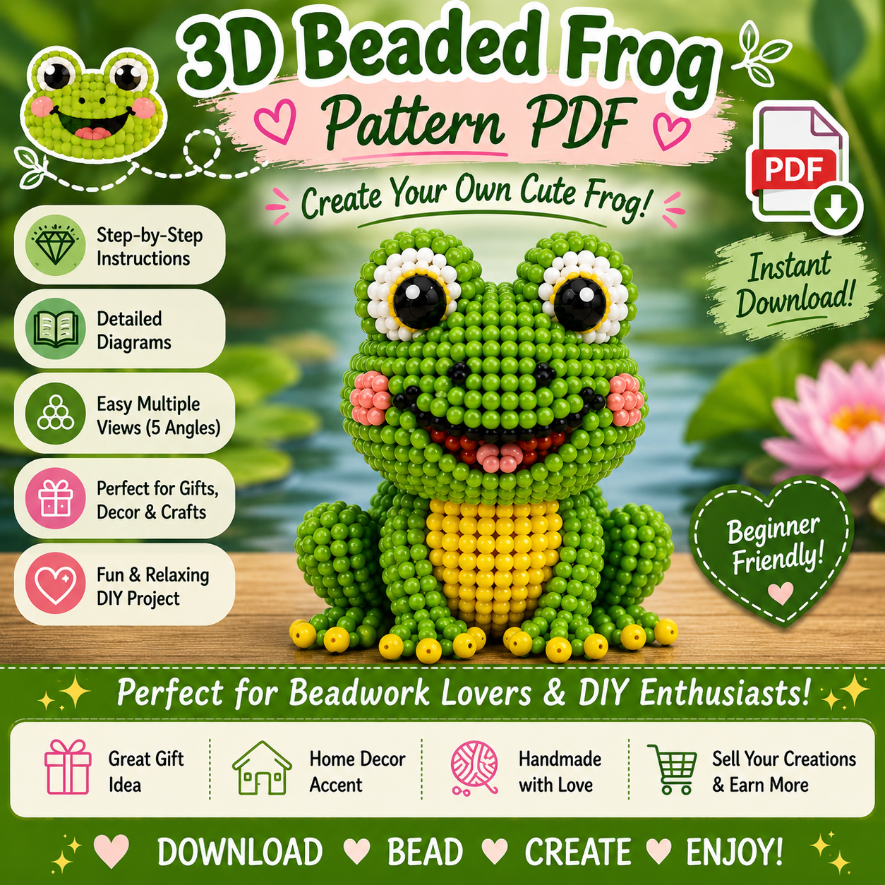 3D Beaded Frog PDF Pattern PDF pattern