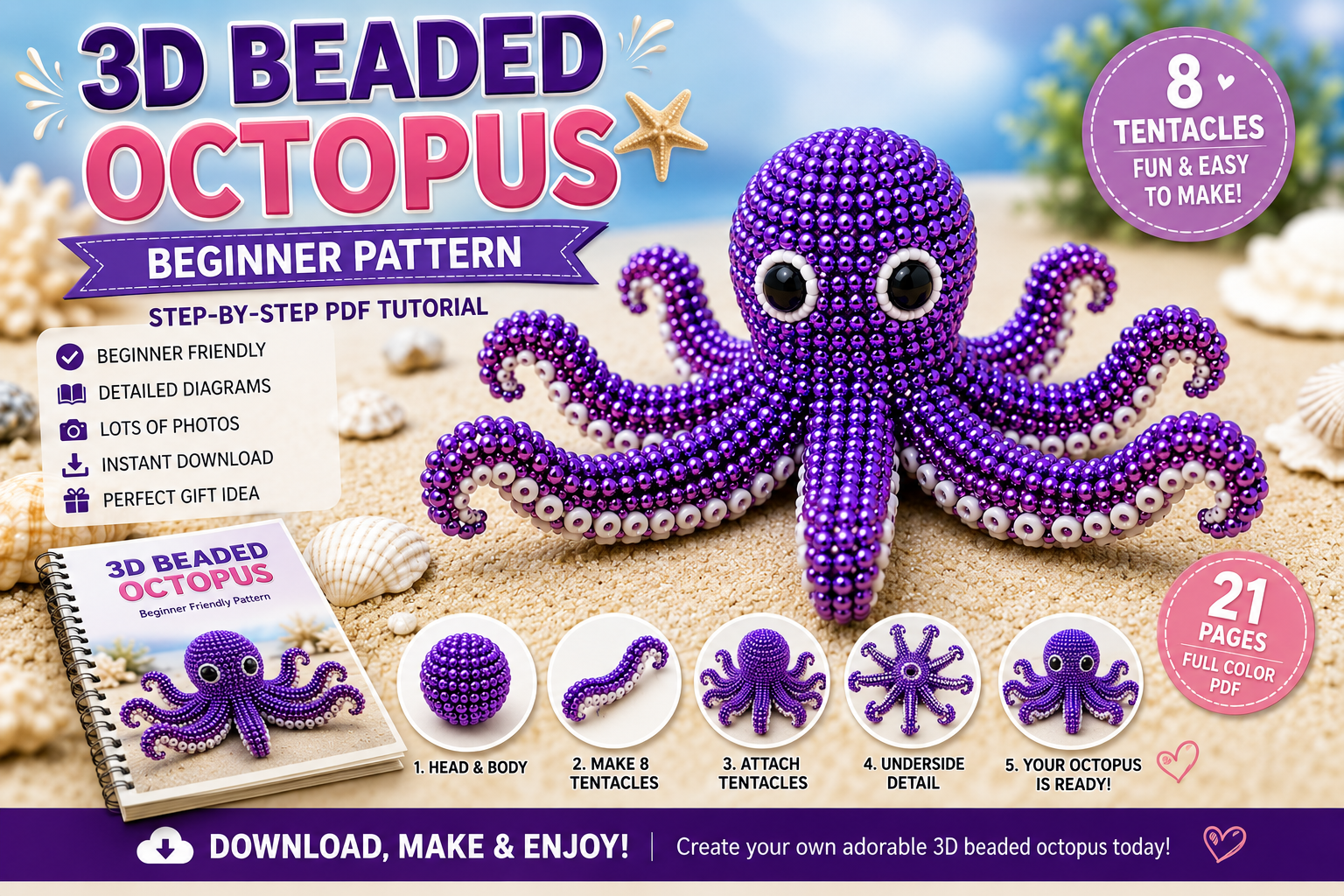 3D Beaded Octopus PDF Pattern PDF pattern