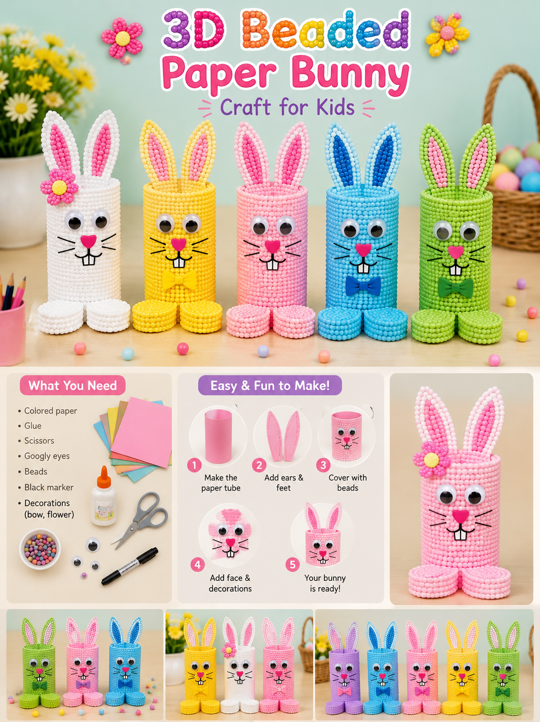3D Beaded Paper Bunny Craft PDF Pattern PDF pattern