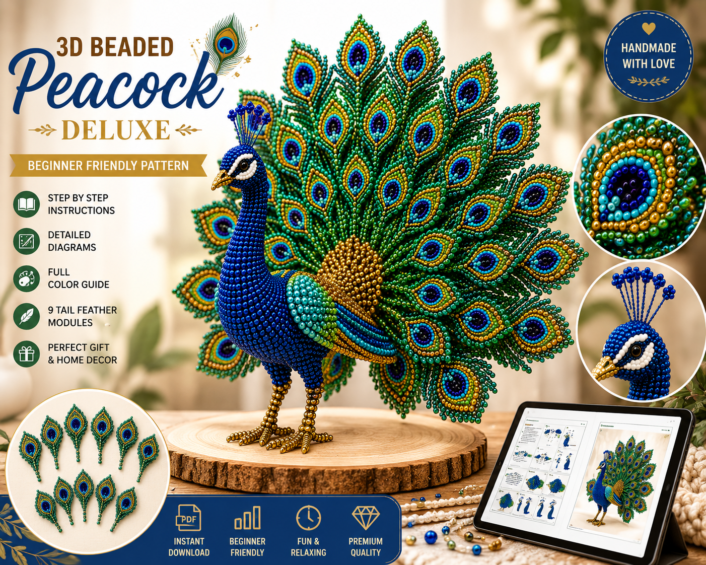 3D Beaded Peacock PDF Pattern PDF pattern