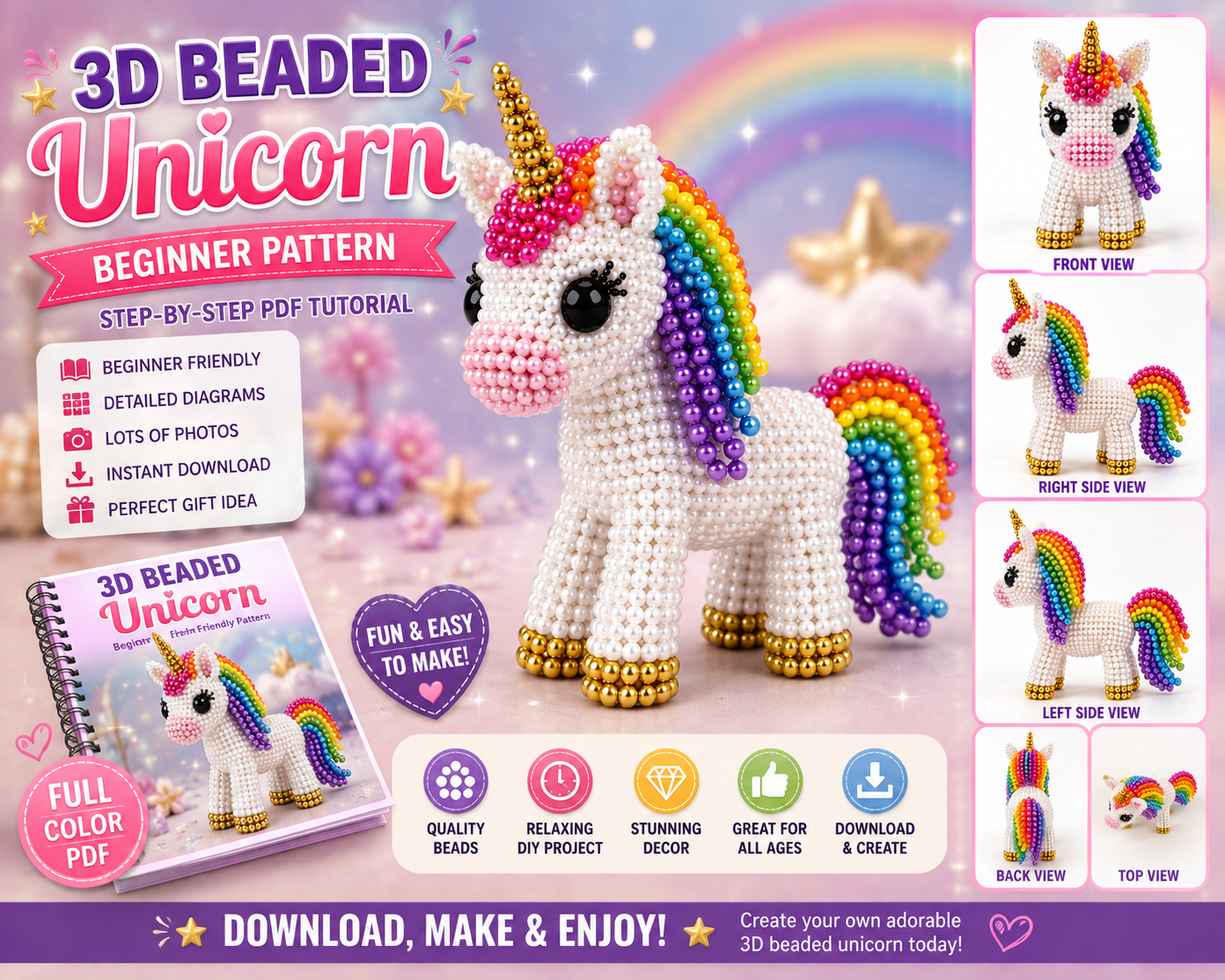 3D Beaded Unicorn PDF Pattern PDF pattern