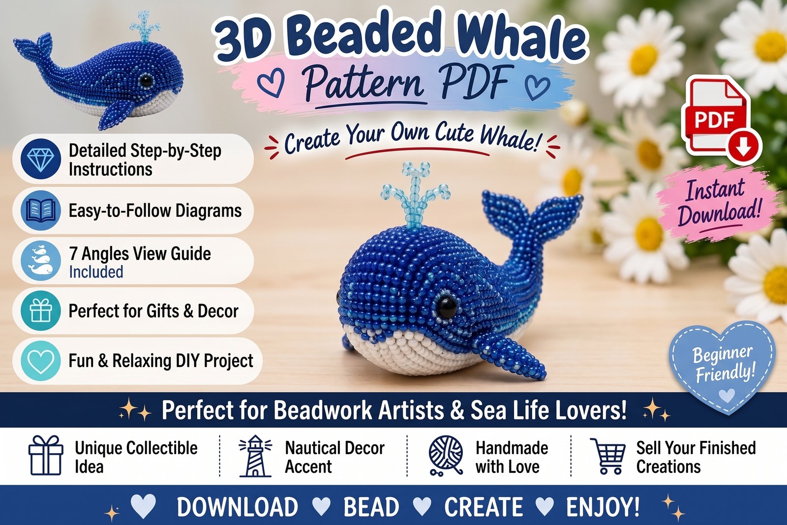 3D Beaded Whale PDF Pattern PDF pattern