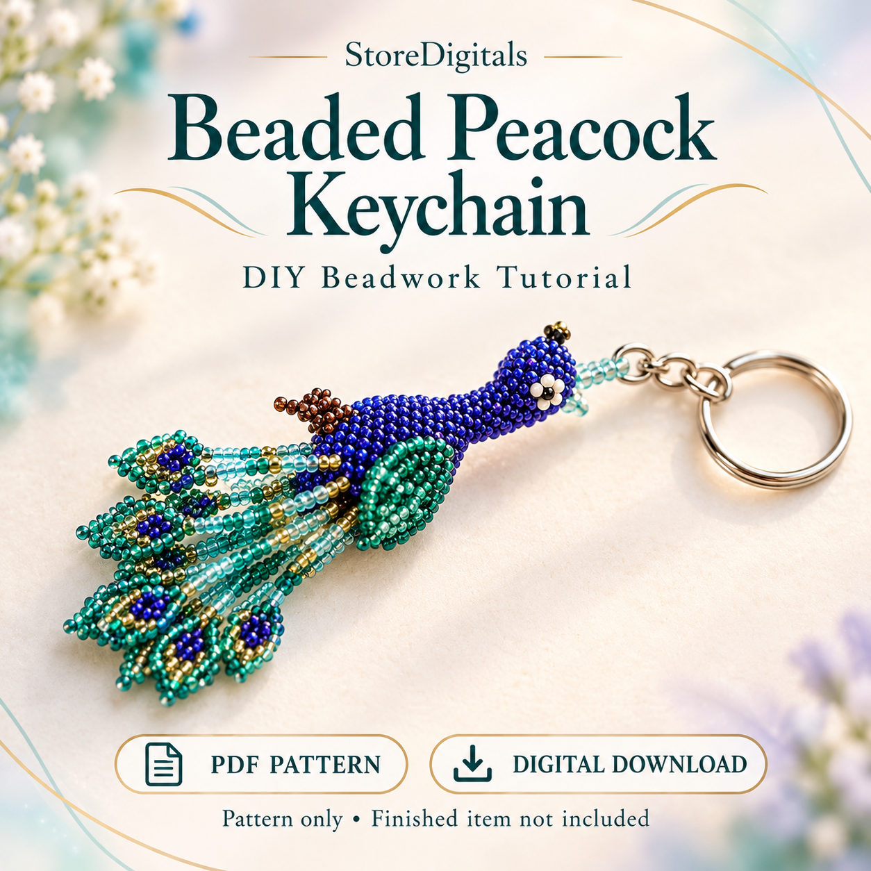 Beaded Peacock Keychain PDF Pattern PDF pattern
