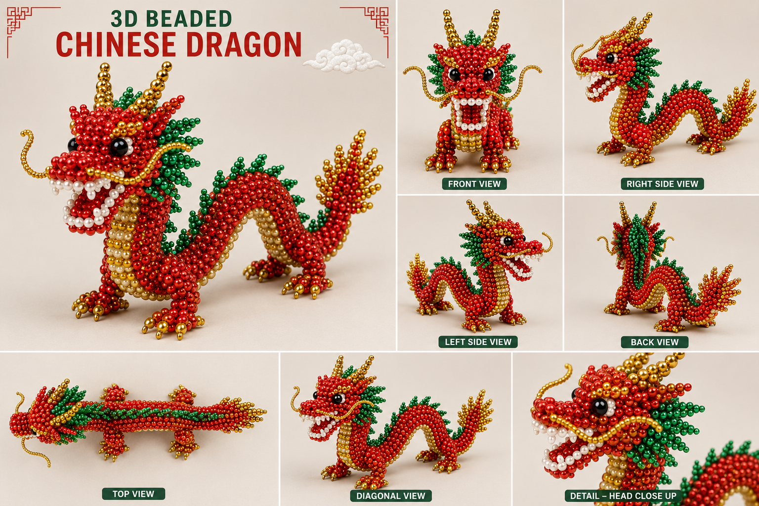3D Beaded Chinese Dragon PDF Pattern gallery image